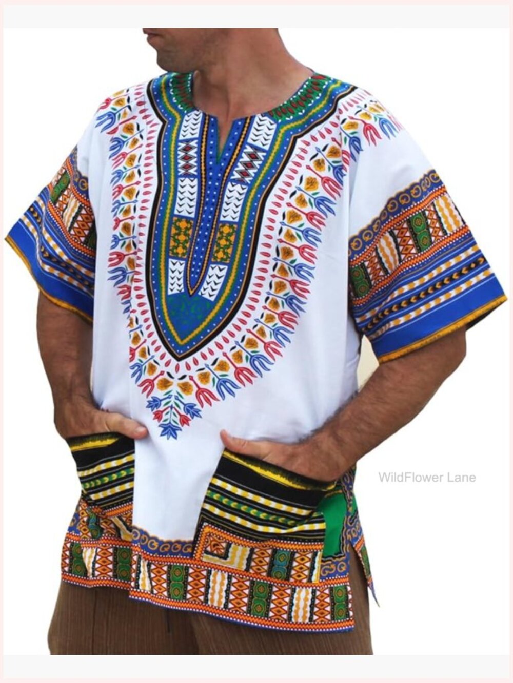 Bright Dashiki Button Down Shirt Cotton Plus Size Loose Fit